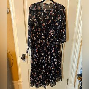 Madewell floral peasant boho black maxi dress M